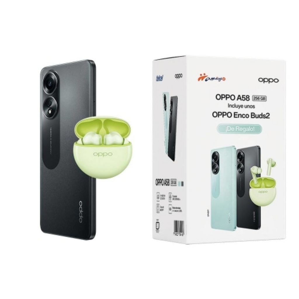 Oppo A58 + Oppo Enco Buds2<br><span style="color:DeepPink" >Pago Semanal desde $110</span>